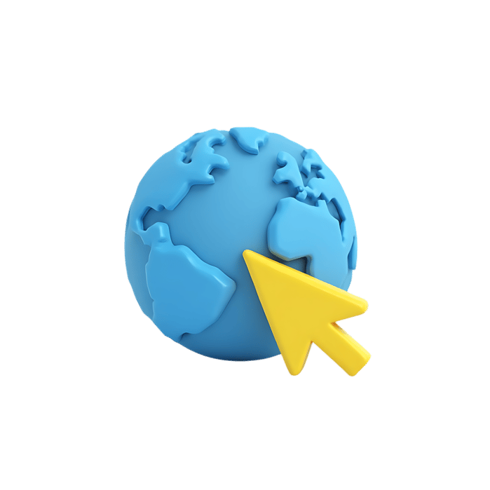Blue globe with yellow cursor 3d render