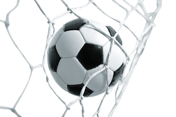 Soccer ball in net goal victory sport