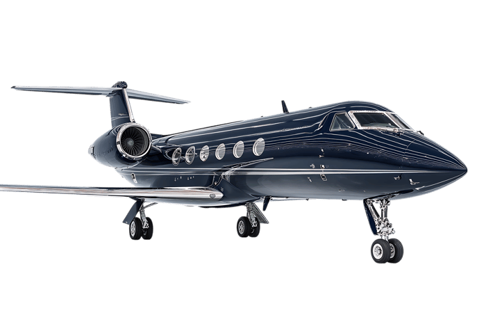 Luxury private jet on the ground, ready for takeoff.