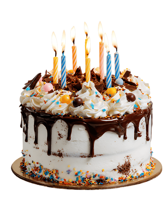 Delicious birthday cake with lit candles