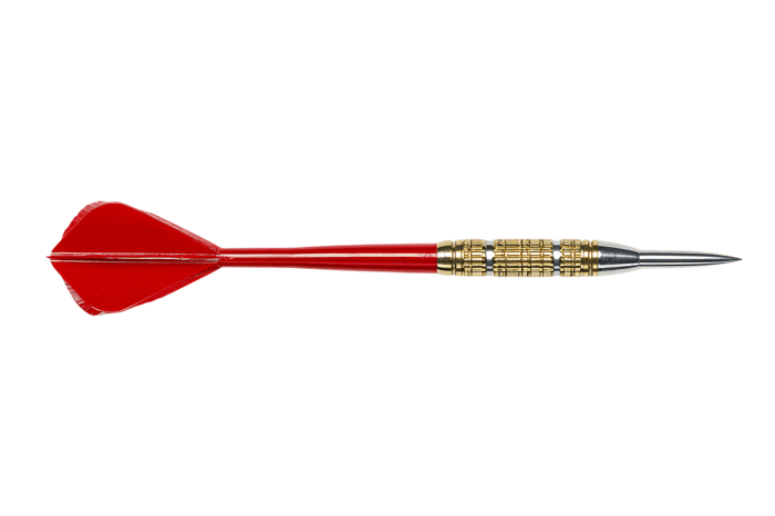 Single red dart isolated on black background