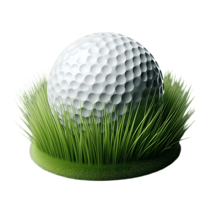Golf ball nestled in lush green grass