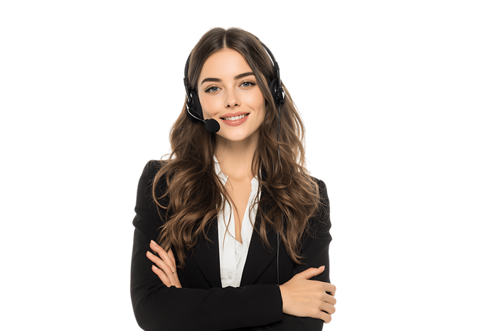 Smiling female customer service representative wearing headset