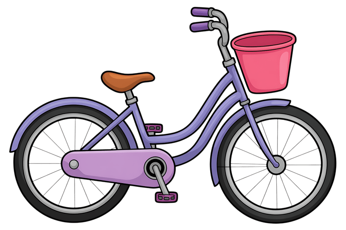Purple bicycle with basket illustration