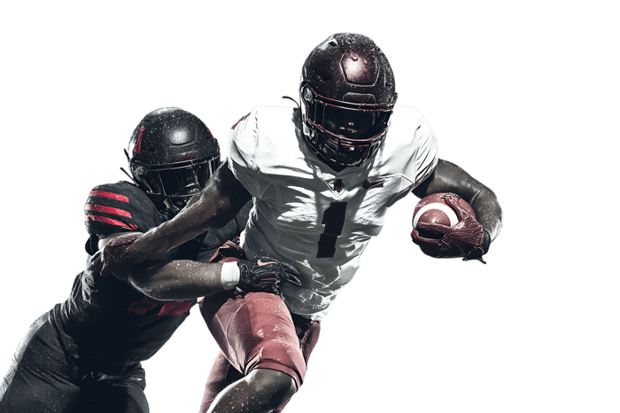 Dynamic image of two football players in intense action