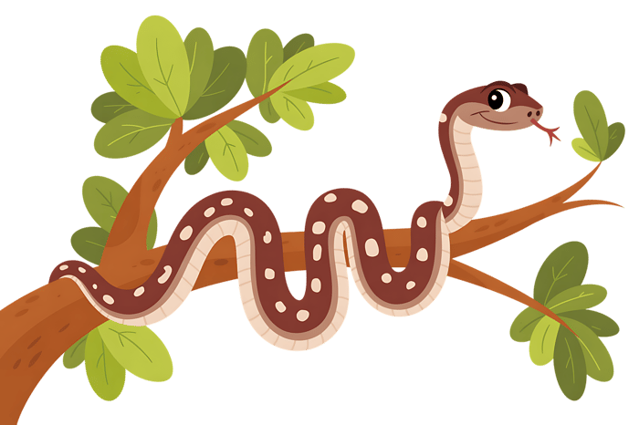 Cartoon snake on a tree branch, reptile illustration