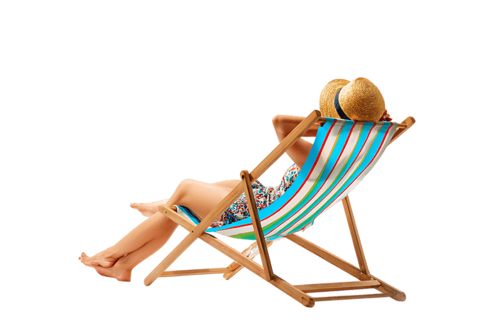 Summer vacation relaxation on a striped beach chair
