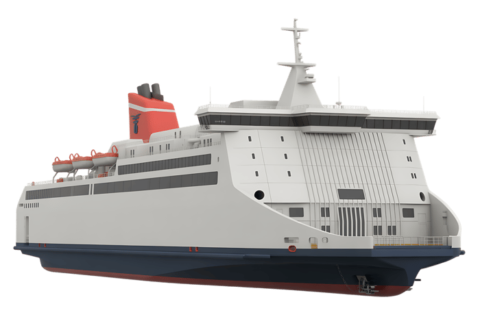 White and blue cruise ferry boat for passenger transportation