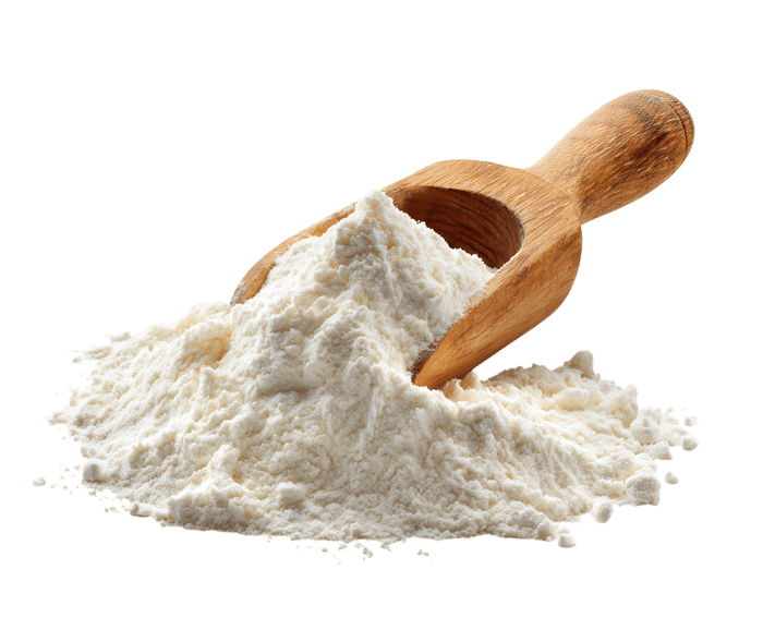 Wooden scoop of white flour