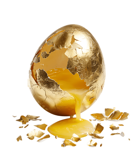 Golden egg yolk spilling out