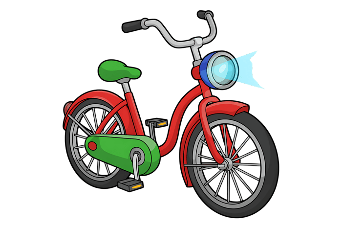 Red bicycle with headlight illustration