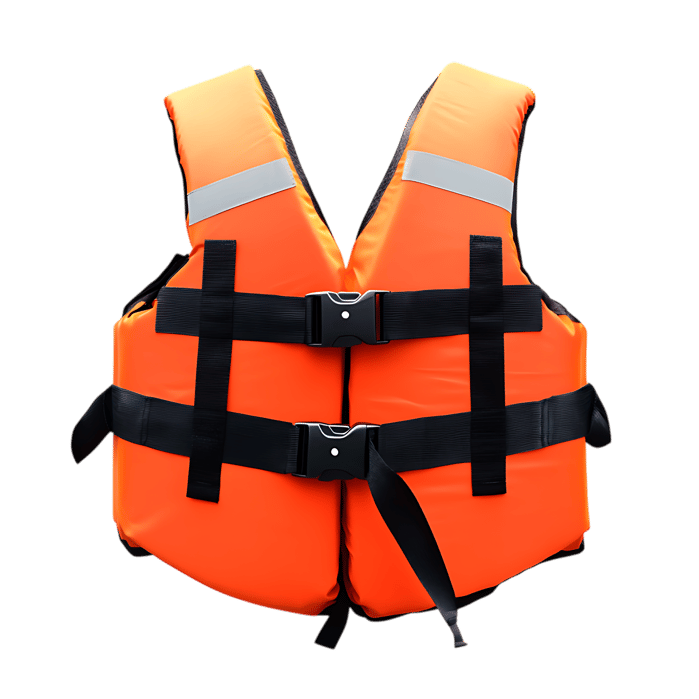 Orange life vest, safety equipment, water sports