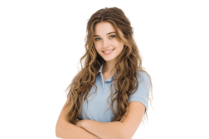 Smiling young woman with long brown hair.
