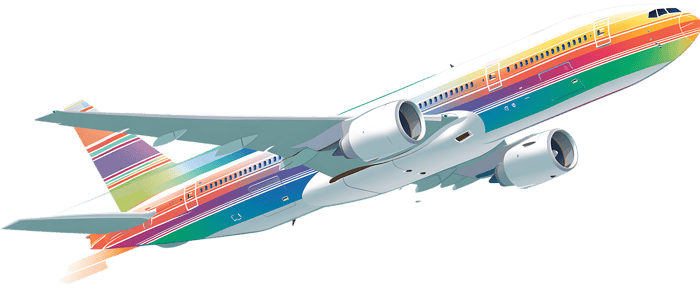 Colorful airplane flying in the sky transportation concept
