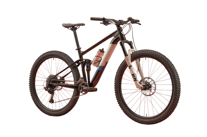Mountain bike with red spokes and water bottle for sports visuals