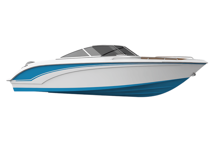 Sleek white and blue powerboat for recreation and water sports