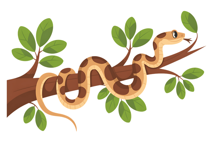 Cartoon snake on a tree branch