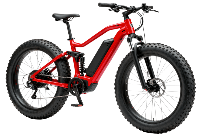 Red electric fat bike for outdoor recreation and exercise
