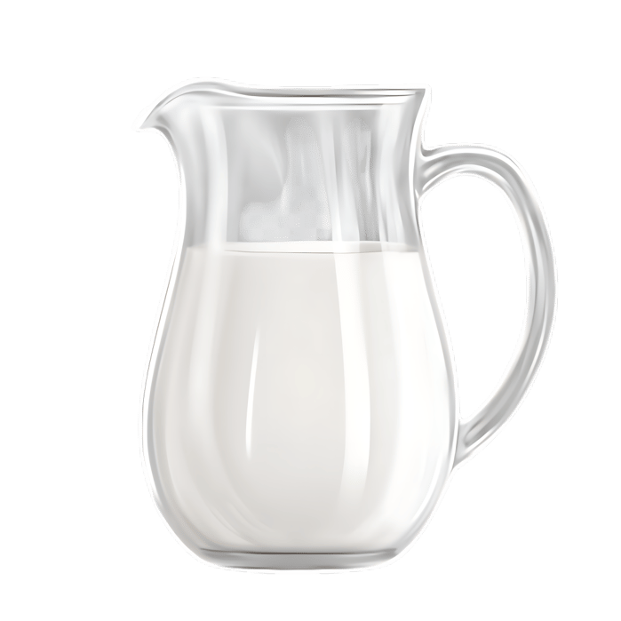 Glass pitcher of fresh milk.