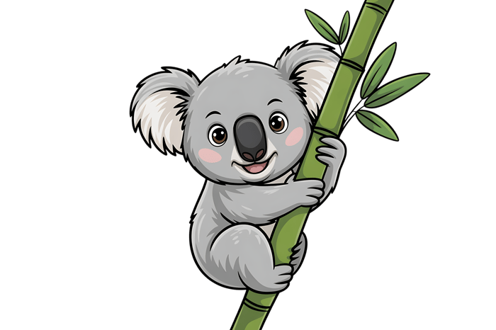 Cartoon koala on bamboo