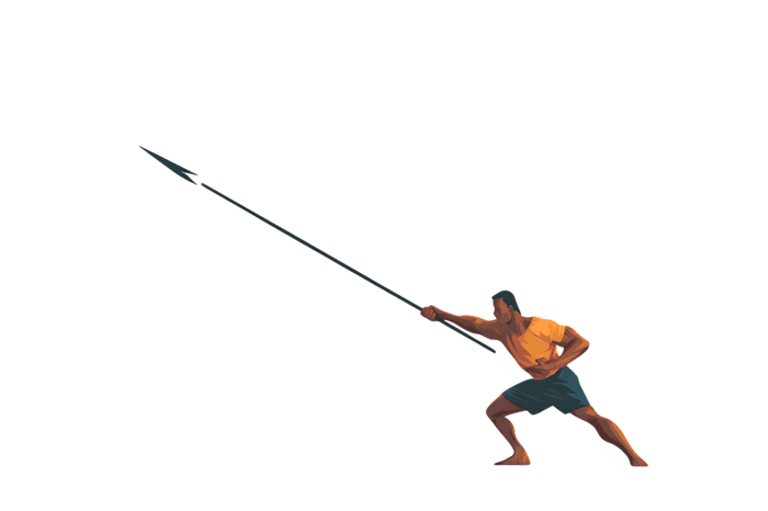 Dynamic illustration of a person throwing a spear.
