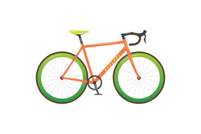 Illustration of a bicycle with green wheels on a transparent base