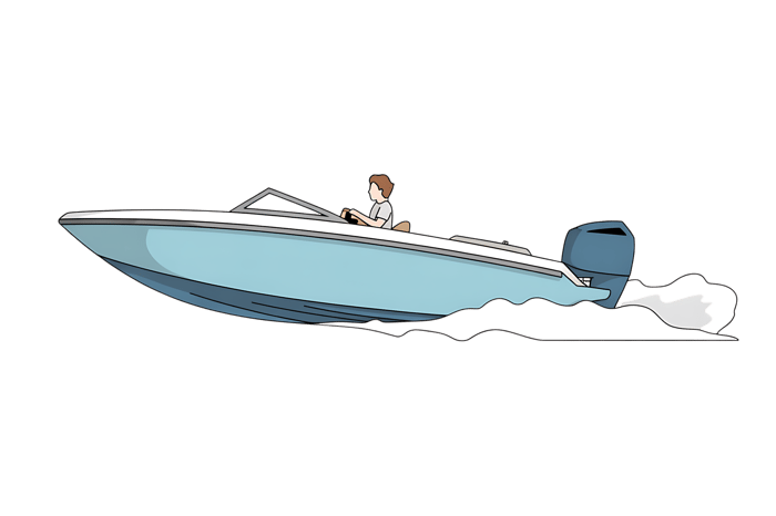 Illustration of a man driving a motorboat