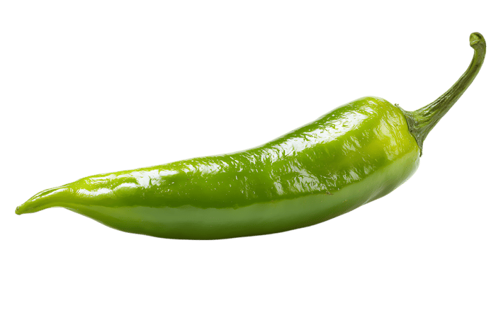 Single green chili pepper isolated on black background