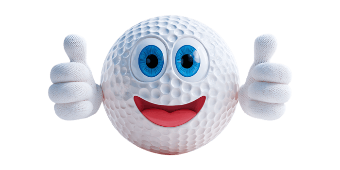 Smiling golf ball character giving thumbs up. Great for sports ads.