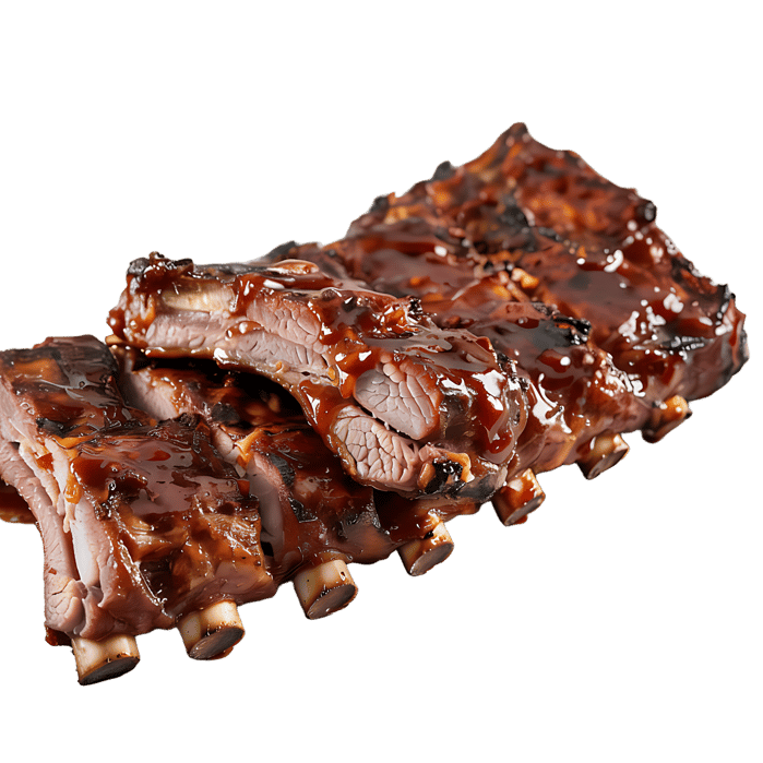 Delicious BBQ ribs, close up view.