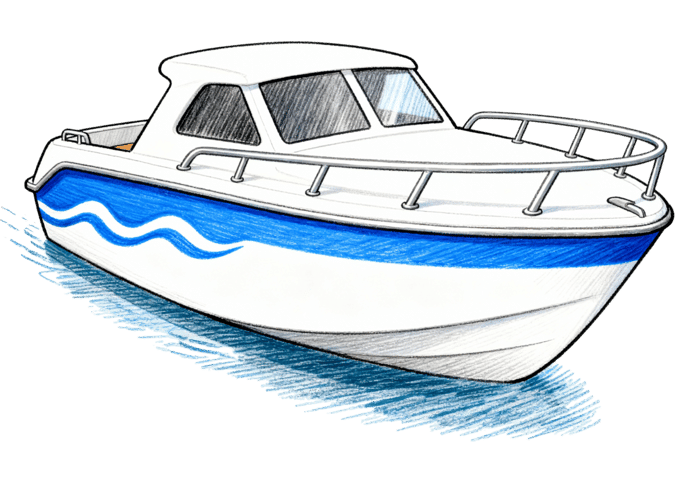 Illustration of a motorboat on the water