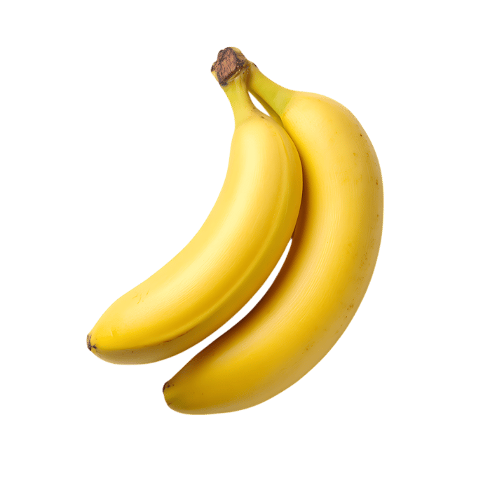 Two ripe yellow bananas isolated on black background