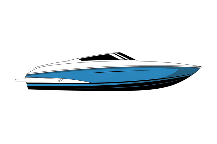 Illustration of a blue motorboat on black