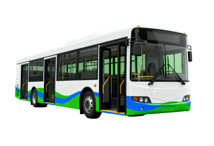 Modern city bus with green and blue livery