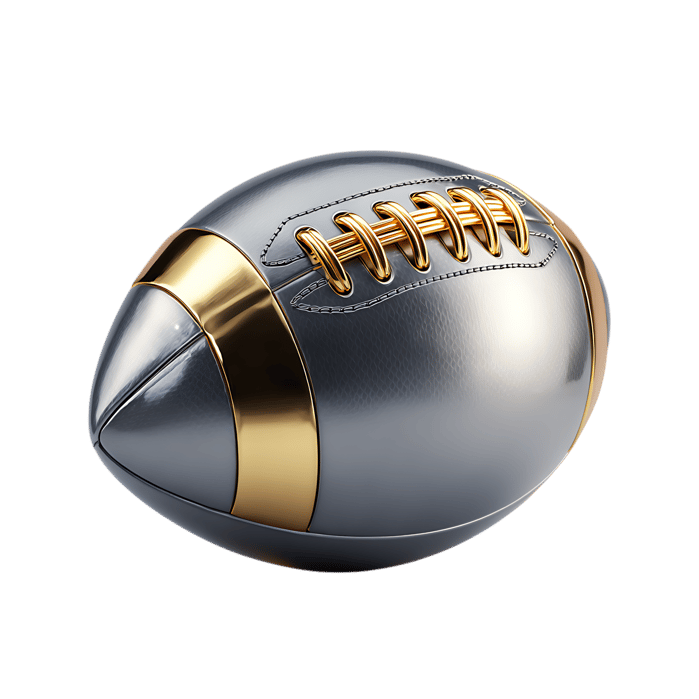Metallic American football with gold details. Sports concept.
