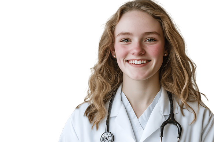 Smiling female doctor or medical student.