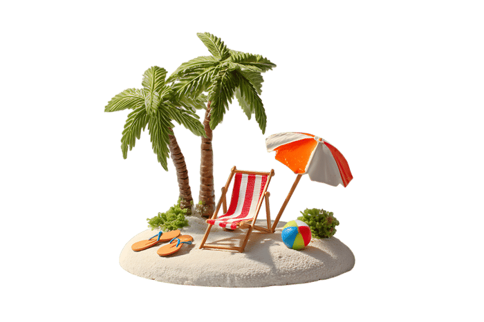 Miniature beach scene with palm trees814