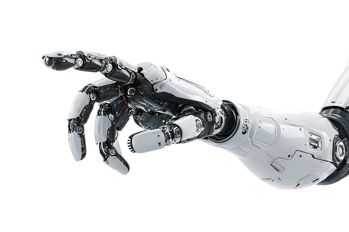 Close up of a robotic hand pointing.