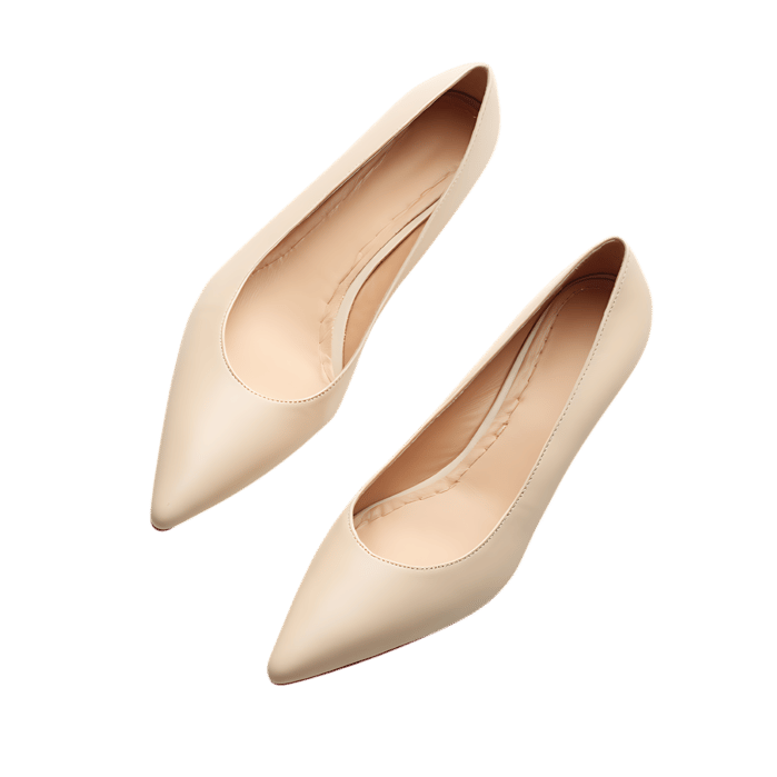 Stylish beige women's heels isolated on transparent background.