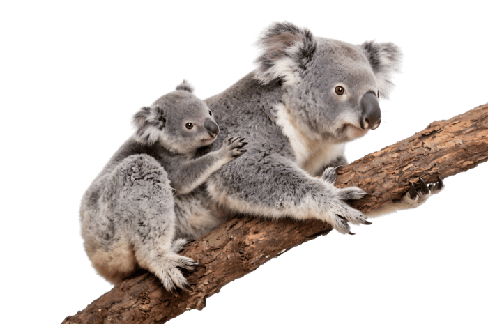 Koala mother and baby joey on branch