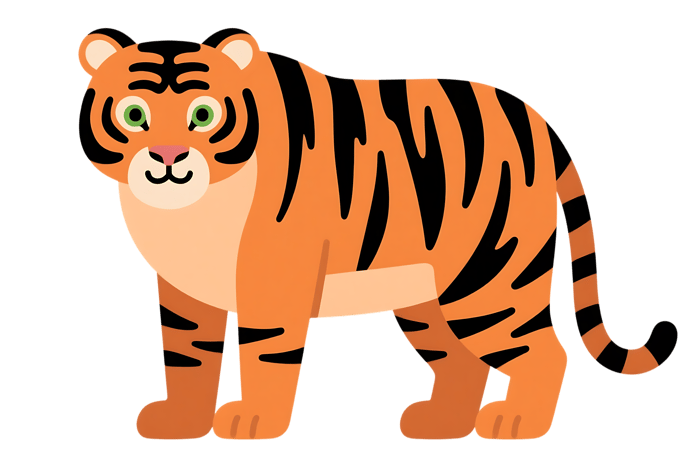 Cartoon illustration of a tiger with black stripes