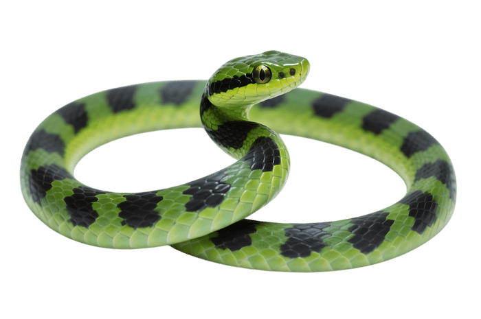 Green spotted snake coiled on transparent background
