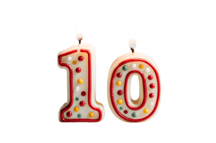 Lit number ten birthday candles