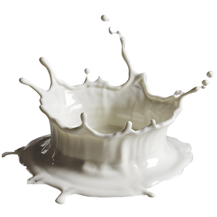 Milk splash crown, creamy texture, white background.