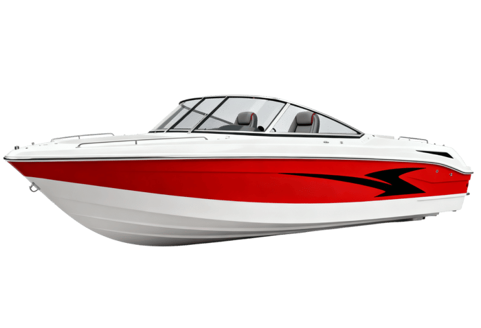 Sleek white and red speedboat on transparent background