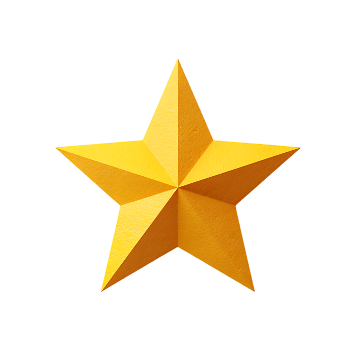 Shiny gold star, ideal for achievement, quality, rating.