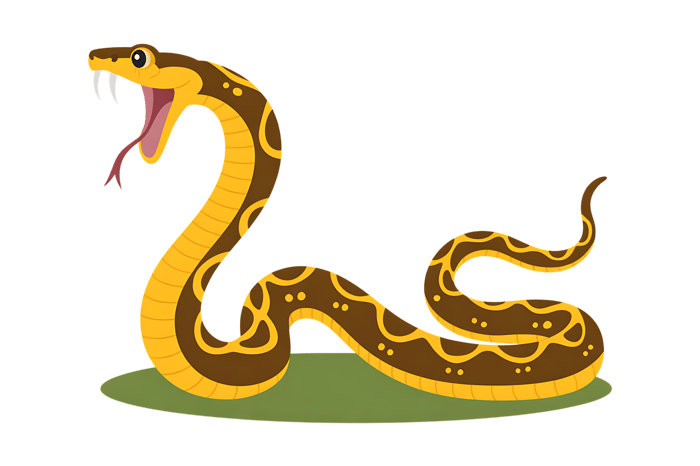 Cartoon snake with open mouth and fangs