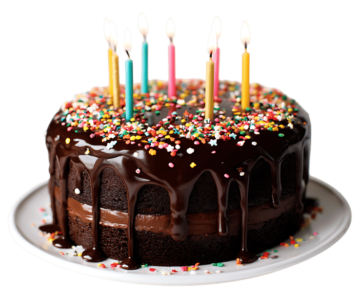 Delicious chocolate cake with colorful sprinkles and lit candles435.