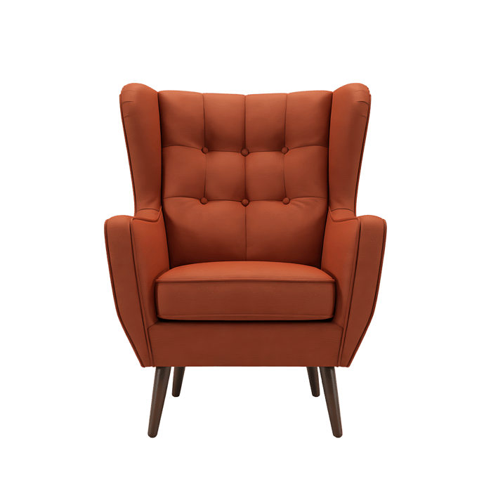 Rustic orange armchair  mid century modern style.