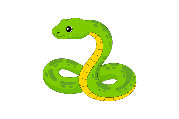 Cartoon green snake illustration, coiled reptile